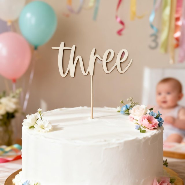 Topper de madera para pastel REMAX Decoración de 3er cumpleaños