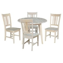 42" Round Solid Wood Dual Drop Leaf Table with 4 Chairs in Unfinished