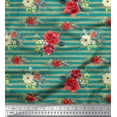 thumbnail image 1 of Soimoi Green polyester Crepe Fabric Leaves,Stripe & Red Flower Stripe Printed Fabric 1 Yard 42 Inch Wide, 1 of 3