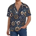 thumbnail image 7 of Lsque Nautical print Men's Cuban Collar Short Sleeve Shirt Summer Beachwear Casual Button Down Fashionable Vacation Leisure Shirt-X-Large, 7 of 7