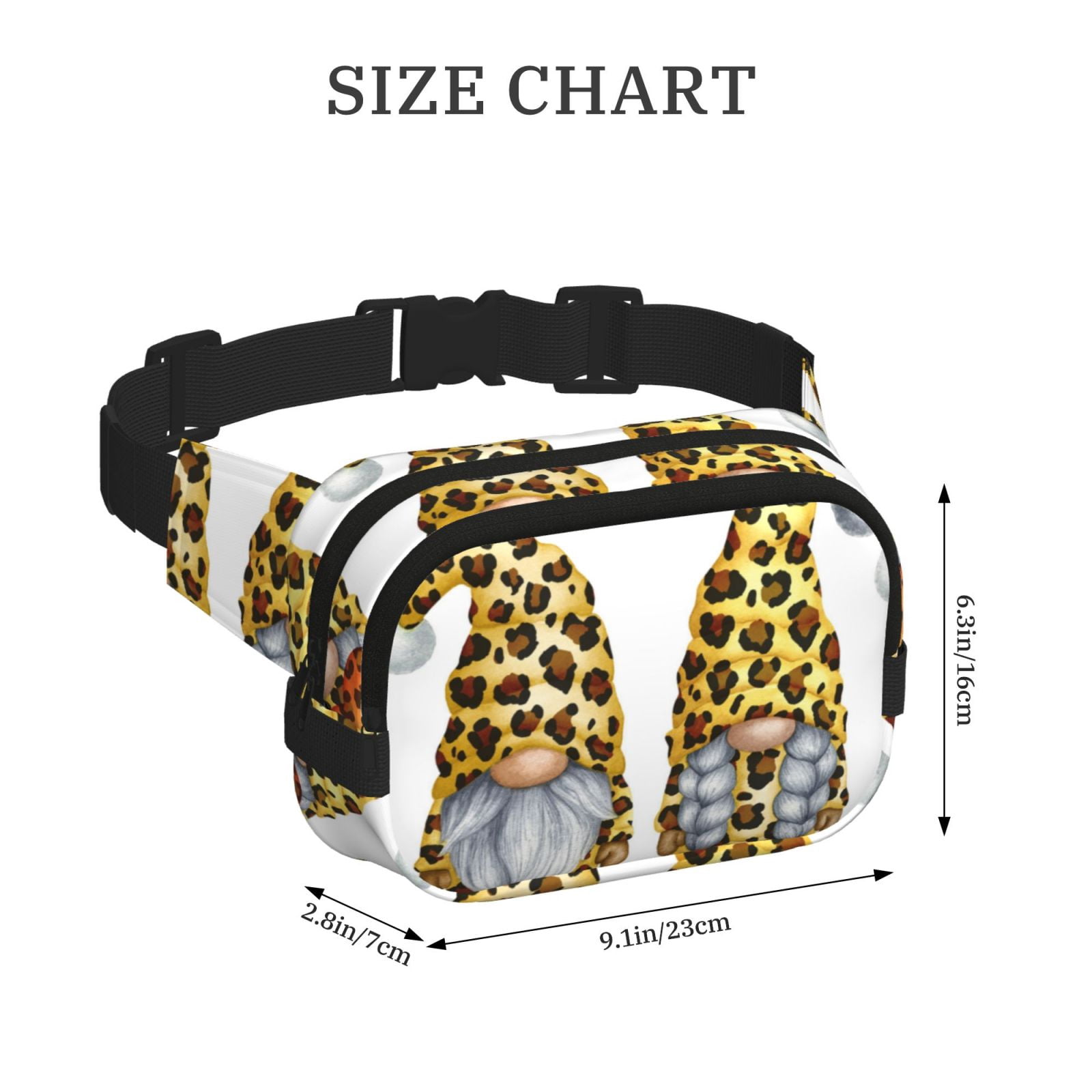 Hirioo Leopard Gnomes for Double Layer Waist Bag Adjustable Fanny Pack For Travel Running Hiking
