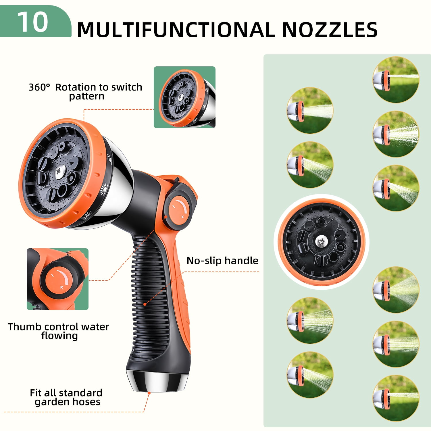 100ft Garden Hose, 304 Stainless Steel Metal Water Hose with 10-Mode Nozzle Sprayer & 6 Extra Rubber Washers, Durable Outdoor Hose for Lawn Watering, Yard, Patio