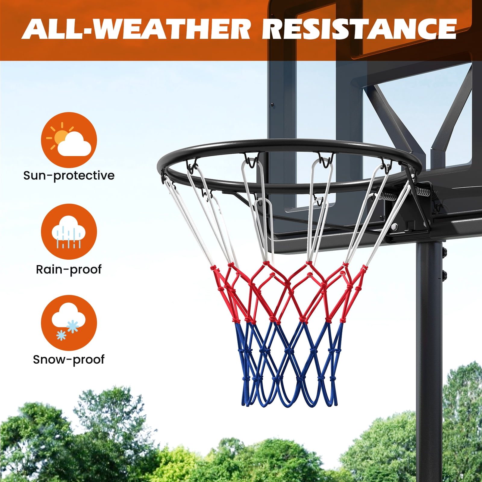 Patiojoy 18" Standard Basketball Rim Replacement for Most Backboards Shock-absorbing Springs & Weather-resistant Net Black