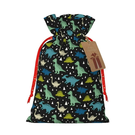 Naloa Dinosaur Drawstring Christmas Bags, 3D Xmas Gift Bags, Christmas Wrapping Bags, Xmas Goodie Bags, Treat Pouch Bags, Party Favor Bags-Small