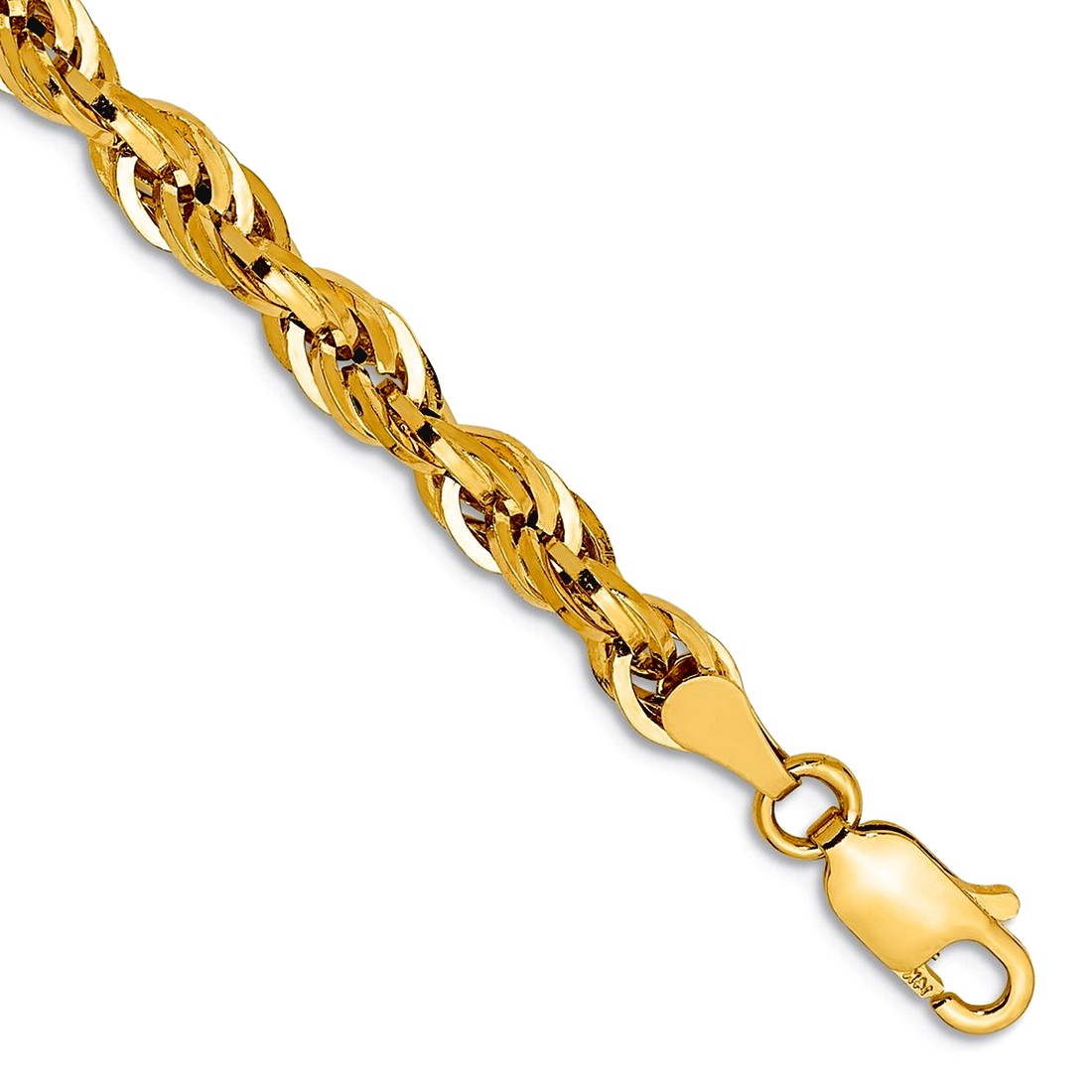 10ky 4.25mm Semi-solid Rope Chain Bracelet 7 Inch Link Bracelet for Women and Men - 2.1 Grams