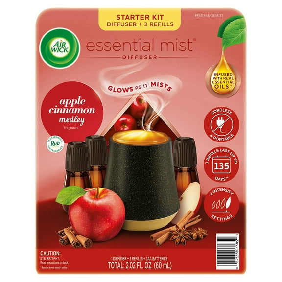 Air Wick Essential Mist Cordless Oil Diffuser, Apple Cinnamon Medley, 1 diffuser   3 refills