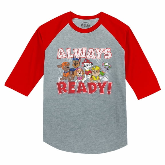 Tstars Boys Unisex Gift for Kids Paw Patrol Always Ready Official Kids Birthday Party Gift 3-4 Sleeve Baseball Jersey Toddler Shirt