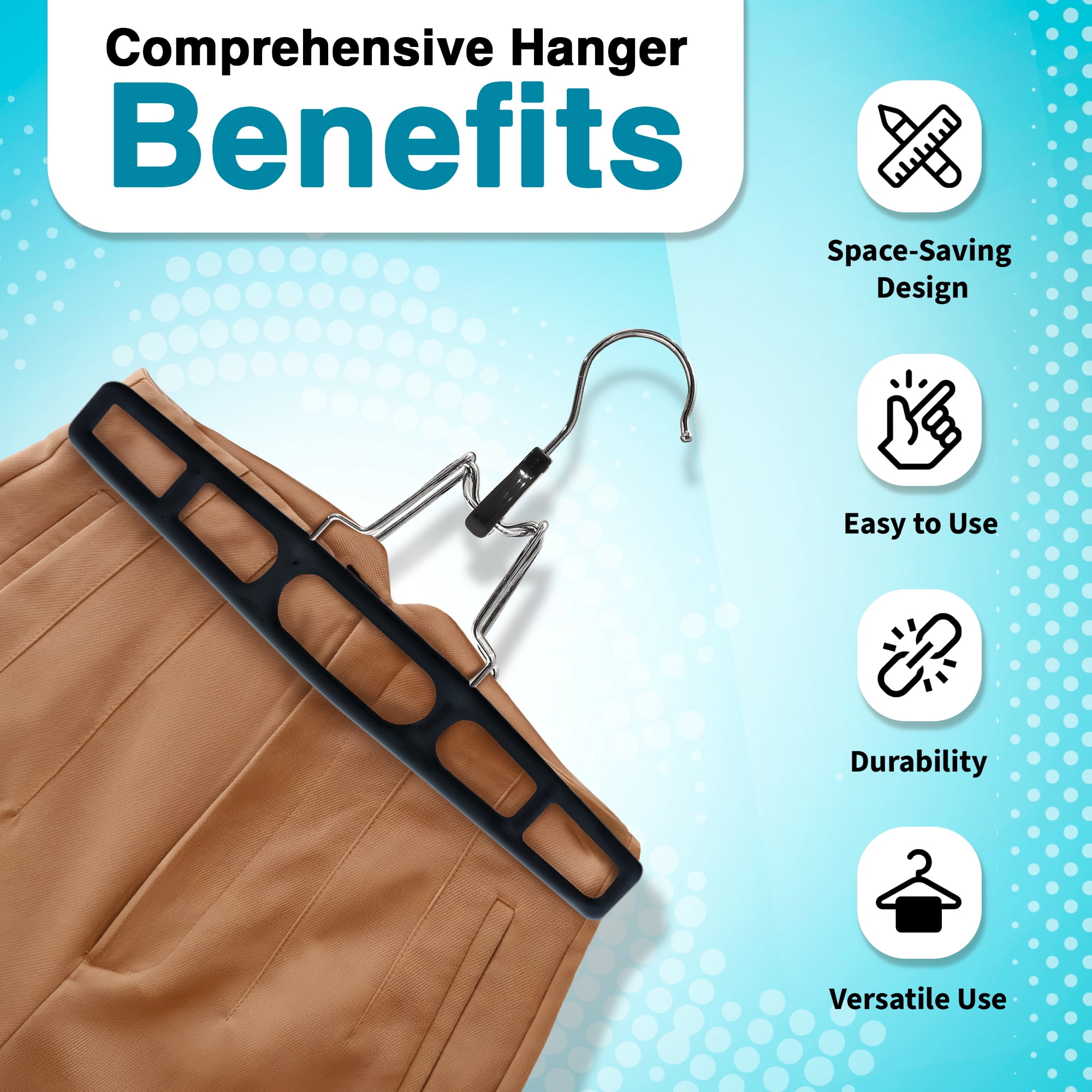 DEILSY Clothes Hangers with Locking Hooks - Durable & Space Saving Hangers for Clothes - Plastic Hangers with Foldable Hinge for Pants, Skirts & More - Black Pack of 10