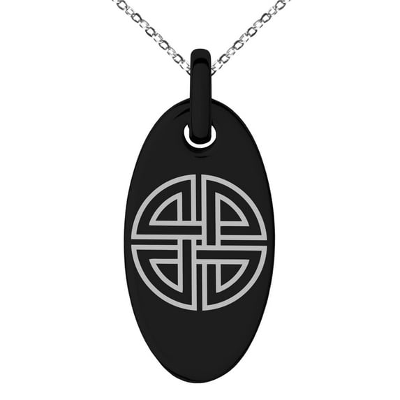 Stainless Steel Shield Knot Viking Norse Rune Engraved Small Oval Charm Pendant Necklace