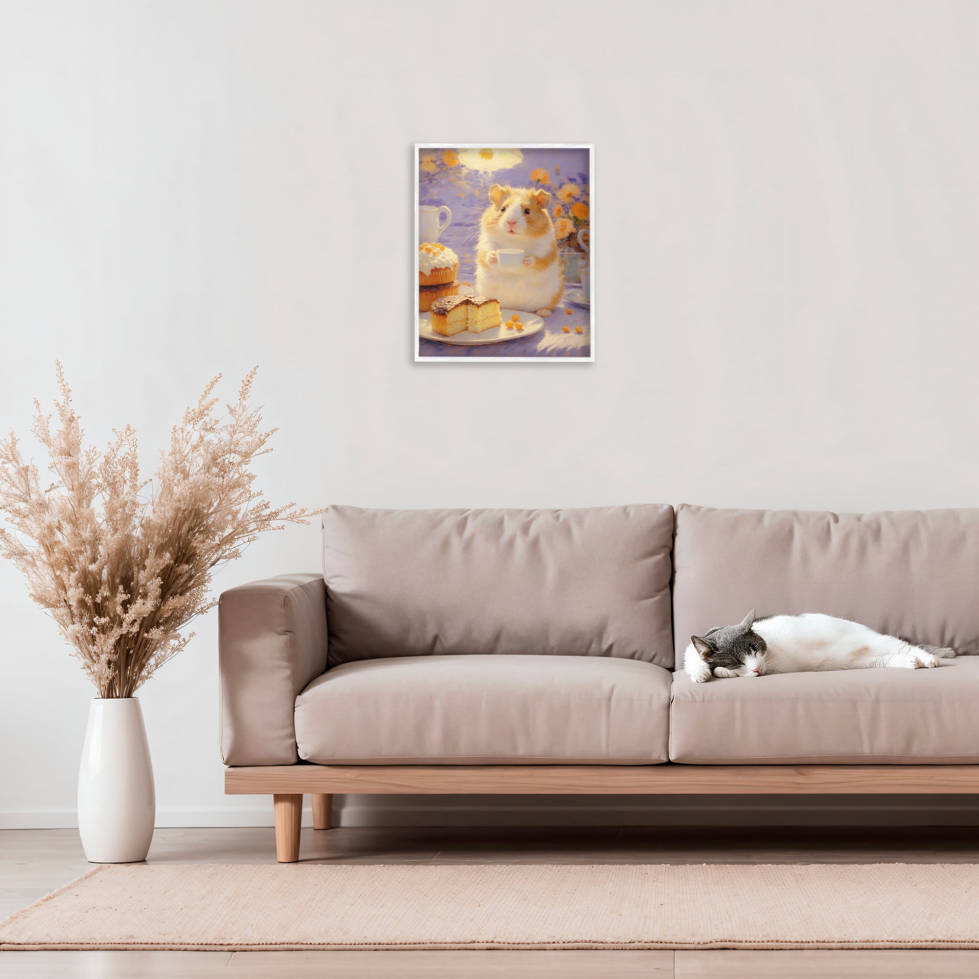 Stupell Industries Hamster Tea Party with Cake White Framed Giclee Art, design by Angie Hawke