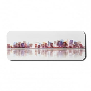 City Computer Mouse Pad, Landscape Modern Skyscrapers Metropolitan Silhouette Illustration Abstract Composition, Rectangle Non-Slip Rubber Mousepad Large, 31" x 12", Multicolor, by Ambesonne