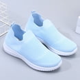 thumbnail image 2 of pwidon Sneakers for Women Easy Slip On Flyknit Breathable Hollow Mesh Walking Shoes Lightweight Cushioned Non Slip Outdoor Indoor Casual Footwear Light Blue 36, 2 of 5