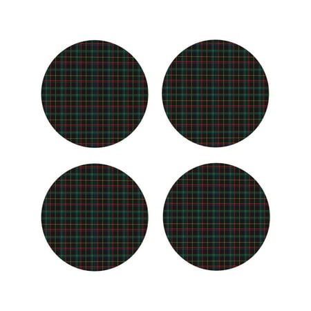 

Leather Coasters Set of 4 - Buffalo Plaid Dark Green Lightweight Non-Slip Drink Coasters for Desk Anti-Scalding Desk Cup Coasters for Office Table Decor Round Shape