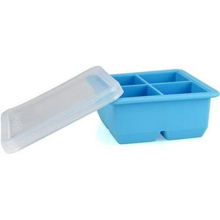 MWGears C206-blue Giant Party Size BPA Free Silicon Ice Tray and Food Saver for Extra large two inch cubes, great for whiskey, cocktails and Frozen Snacks w/Lid