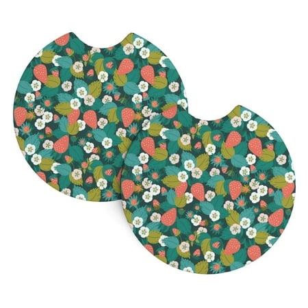 

2 Pack Car Cup Coaster - Red berries green leaves white flowers Car Cup Holder Coaster Anti-Slip Car Coasters Car Interior Accessories Car Assecories for Women Men