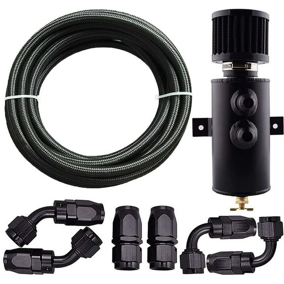 YIUIY 10AN Oil Catch Can Reservoir Tank 2 Port Dual Breather Filter Baffled  10FT Hose