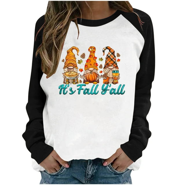 Penkiiy Chandail en Molleton pour Femmes C'est l'Automne Col Rond Imprimé Chandail Manches Longues Blouse Blanche Vêtements Y2K
