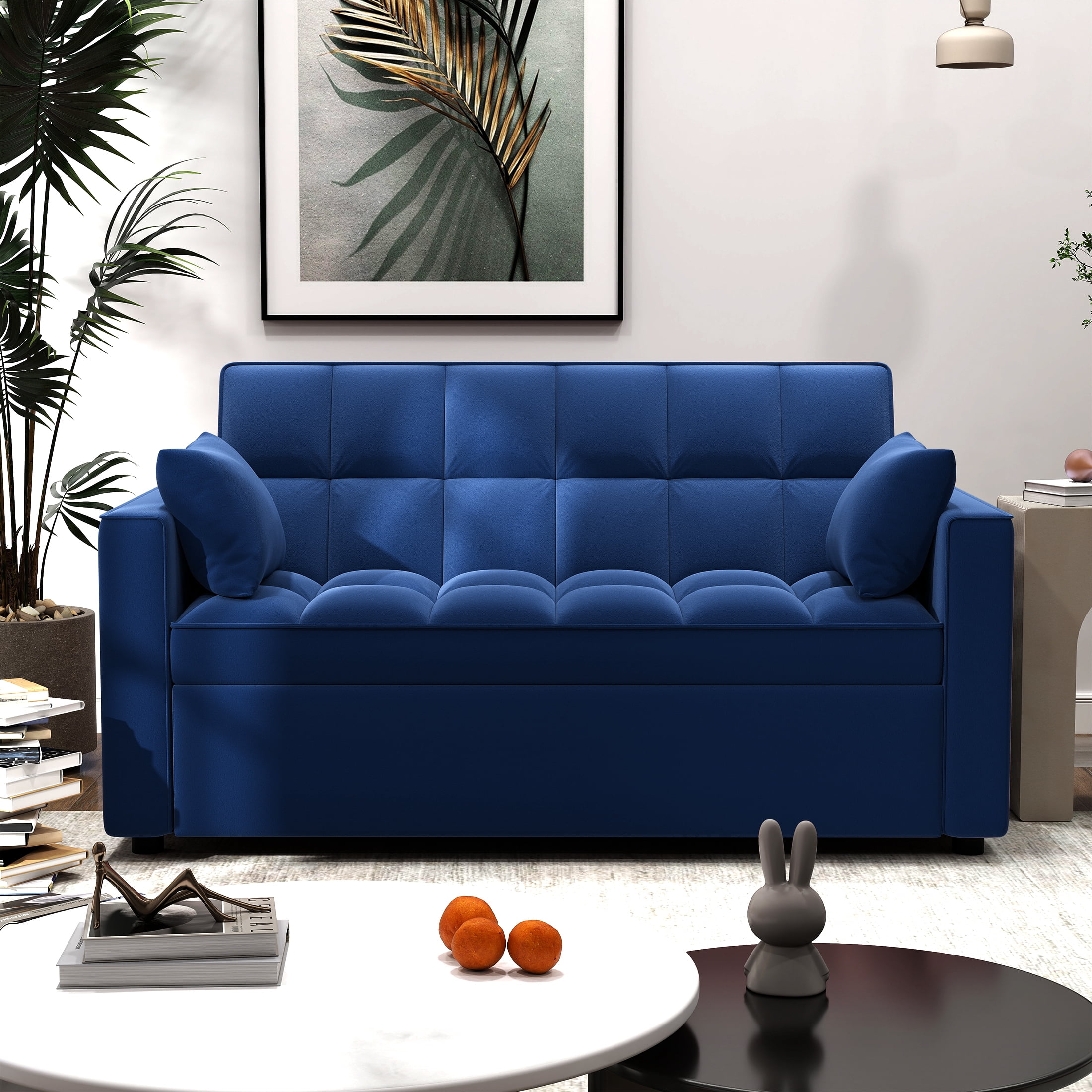 DEALTOPS Loveseat Convertible Pull Out Sleeper Sofa Bed, Blue