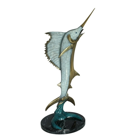 Nifao One Sailfish Jumping of the ware - Bronze Statue – Home Decor Sculpture, 16"L x 16"W x 39"H