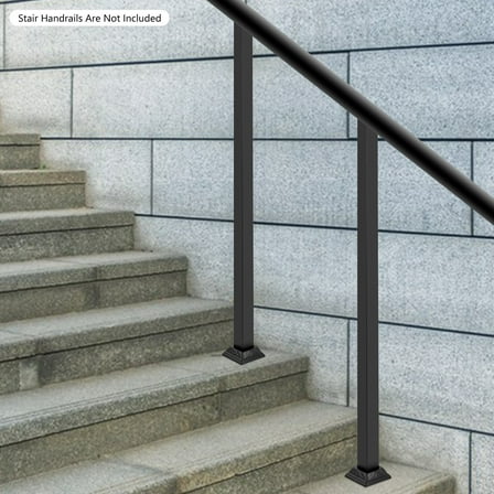 2Pcs 38" Black Deck Railing Wrought Iron Handrail Post Kit Square Metal Fence Post