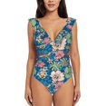 thumbnail image 2 of Yiaed Colorful Flowers Print Women's Ruffled One Piece Swimsuit V Neck Swimwear Slimming Monokini for Woman-Medium, 2 of 8