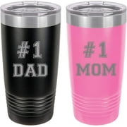 #1 Dad Mom Stainless Steel Engraved Insulated Tumbler 20 Oz Travel Coffee Mug, Black/Pink