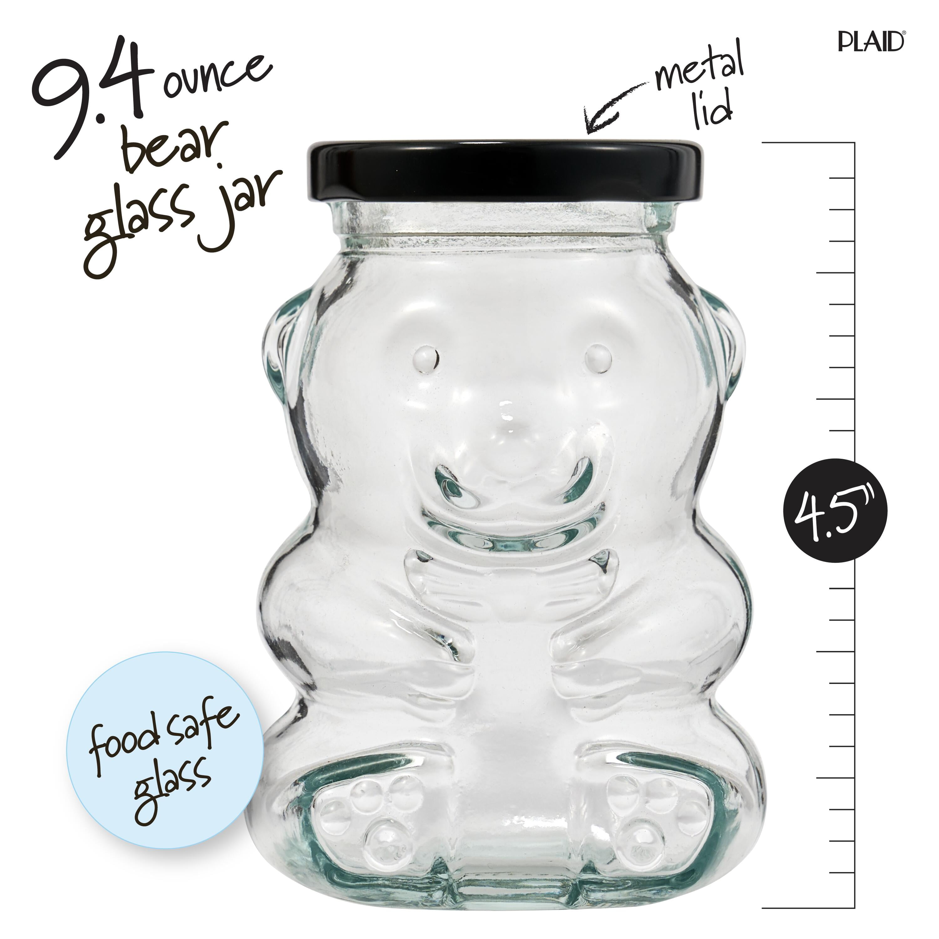(3 pack) Plaid Surfaces Glass Bear Jar with Lid, 6.08 oz Customizable Jar for DIY Arts and Crafts