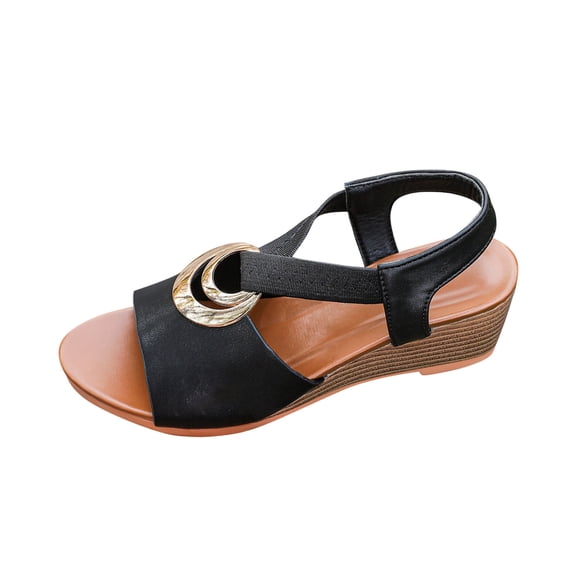 Black Female Casual Sandals With Metal Buckle And Fish Mouth For Easy Slip On