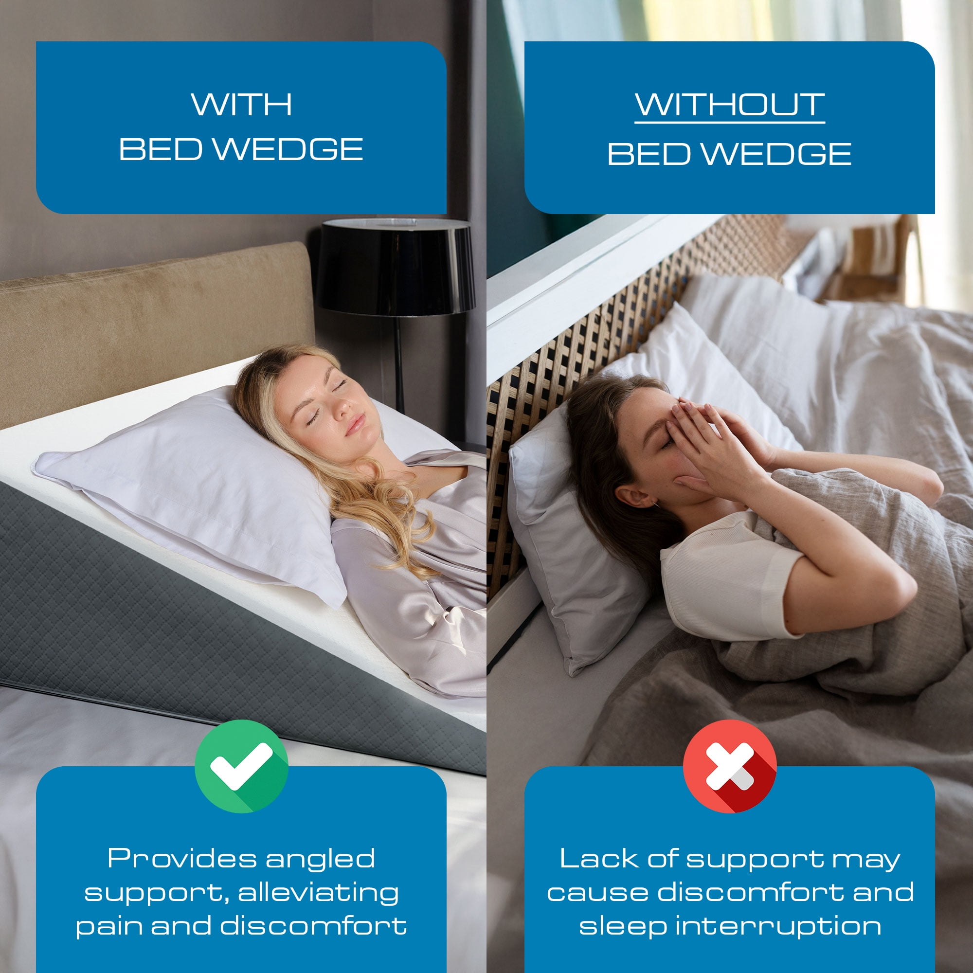 Kolbs Bed Wedge Pillow with Memory Foam Top | Stylish Chic Jacquard Cover | Wedge Pillow for Sleeping and Acid Reflux, Heartburn, and GERD Pillow – Snoring Pillow