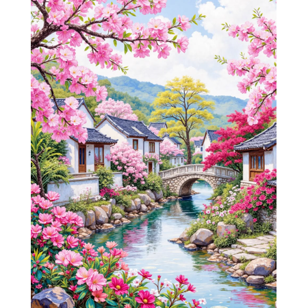 Stamped Cross Stitch Kits - Needlepoint Counted Cross Stitch Kits for Beginner Adult Crossstitching Printed Scenery Patterns Stitch Embroidery Kits Arts and Crafts scenery of the town 16x20 inch