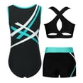 thumbnail image 2 of TiaoBug 3 Pcs Gymnastics Dance Outfits for Girls Training Workout Sleeveless Leotard Bras with Shorts Set Blue Green 12, 2 of 5
