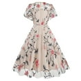 thumbnail image 5 of 1950s Formal Vintage Cocktail Dresses for Women Retro Short Sleeve Mesh Flowy A-Line Polka Dots Floral Fall Dress Beige L, 5 of 7