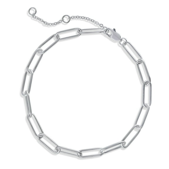 BERRICLE Sterling Silver Paperclip Fashion Link Chain Bracelet for Women 4mm 6.5 inch, No Plating