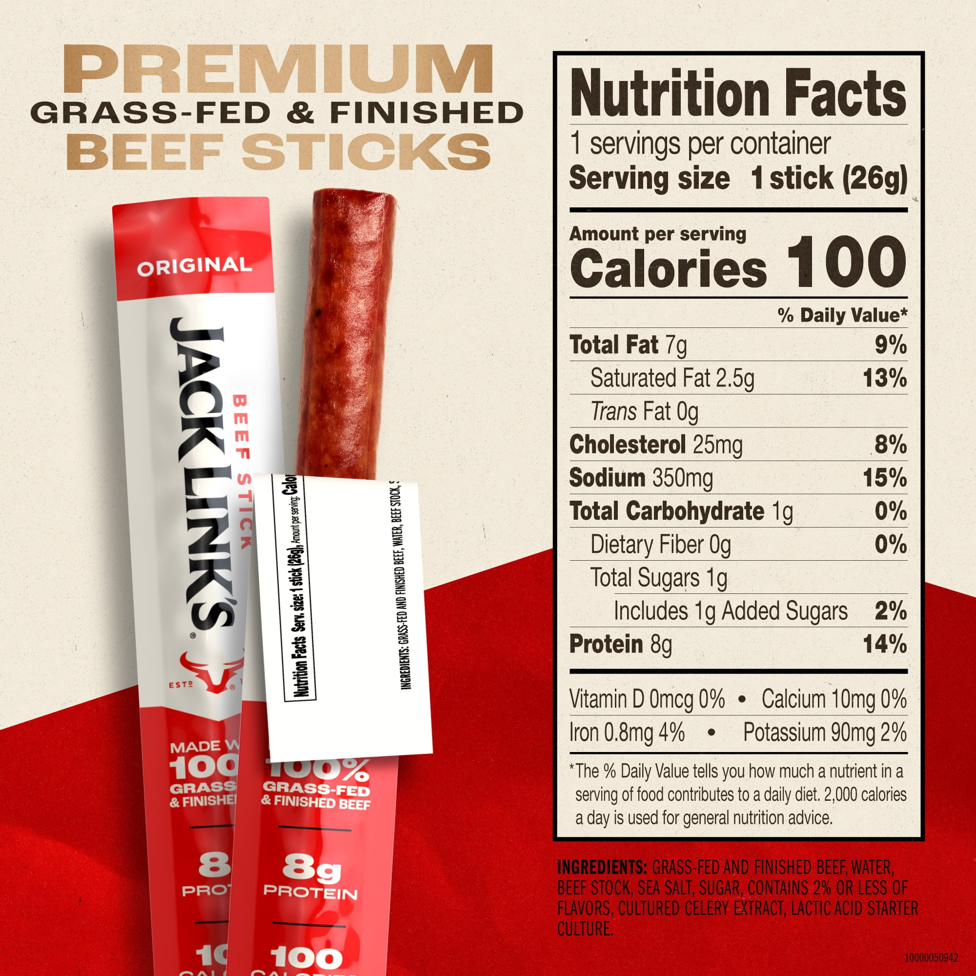 Jack Link’s Grass-Fed & Finished Original Beef Stick, .92 Ounce Stick