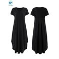 thumbnail image 4 of Deago Women's Casual Loose Pocket Long Dress Short Sleeve Split Summer Fall Maxi Dresses (Black,L), 4 of 8