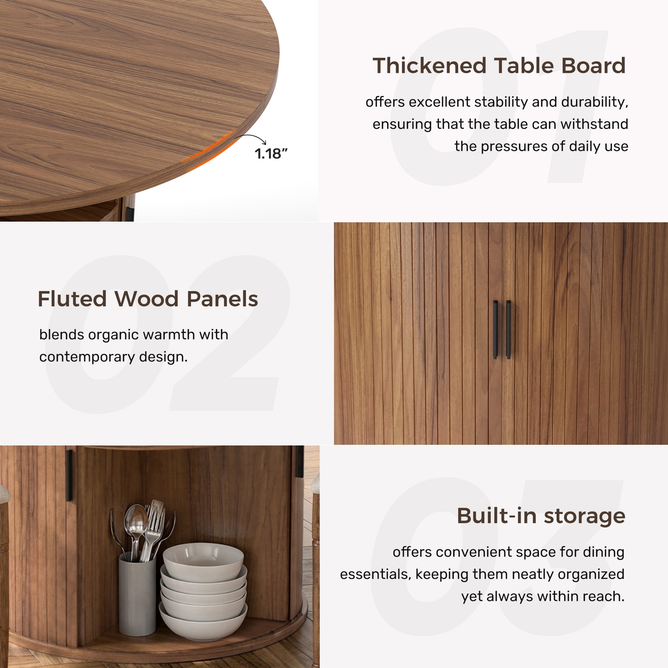 Hawsaiy 47" Round Dining Table for 4 with Sliding Door Storage Base, Waterproof Scratch-Resistant Wood Top, Modern Farmhouse Kitchen Dining Table, Walnut
