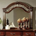 thumbnail image 6 of Traditional Formal Intricate Wood Carving Brown Cherry Tufted Nailhead Trim California King Size Bed Dresser Mirror Nightstand Leaterette HB 4pc Bedroom Furniture, 6 of 9
