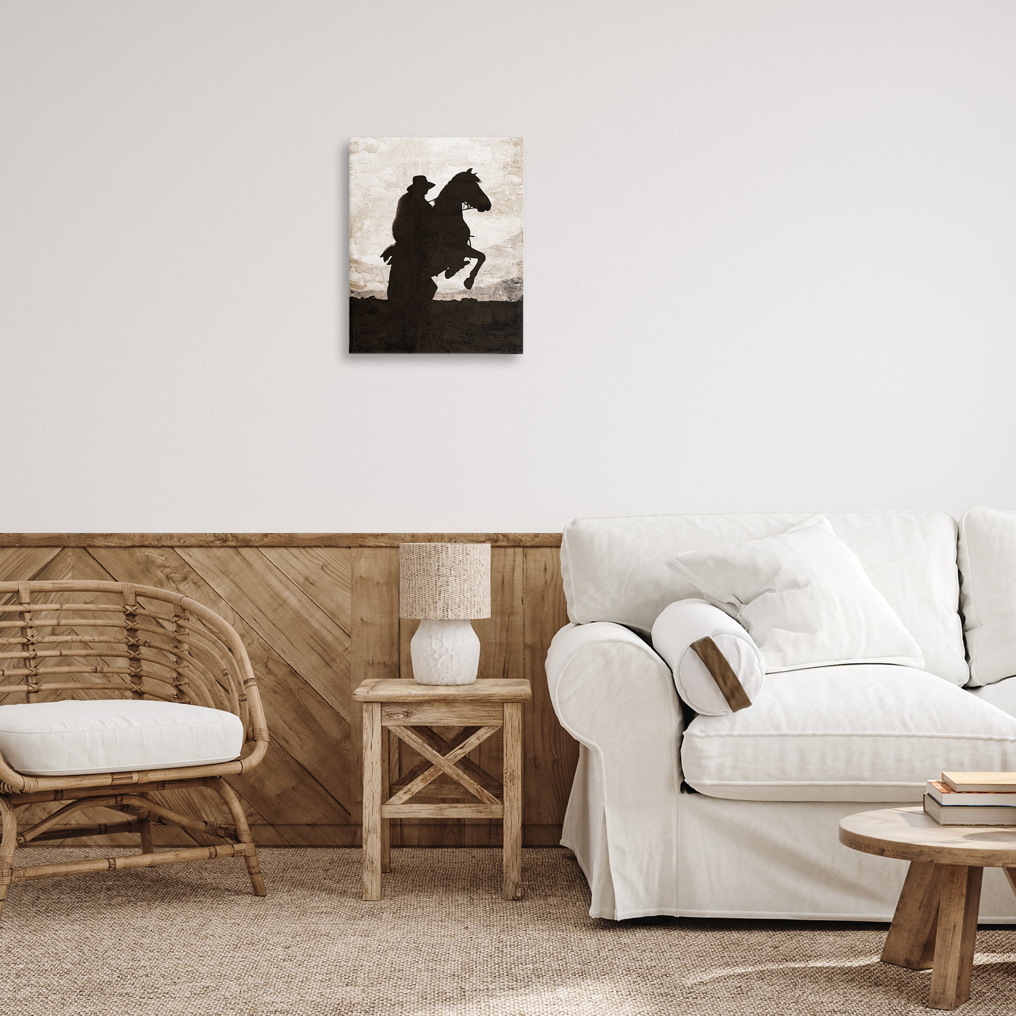 Stupell Industries Rearing Horse & Cowboy Animals Painting Wrapped Canvas Art Print Wall Art, 16 x 20