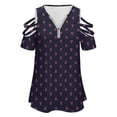 thumbnail image 4 of Navy And Pink Lobsters Pattern Womens Summer V Neck Zipper Top Short Sleeve T Shirt Off Shoulder Top Casual Classy Loose Shirts, 4 of 7