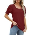 thumbnail image 4 of ALLLIST Women Tops Red Solid Square Neckline Short Sleeve Hollow T-Shirts Women's Blouse S, 4 of 4
