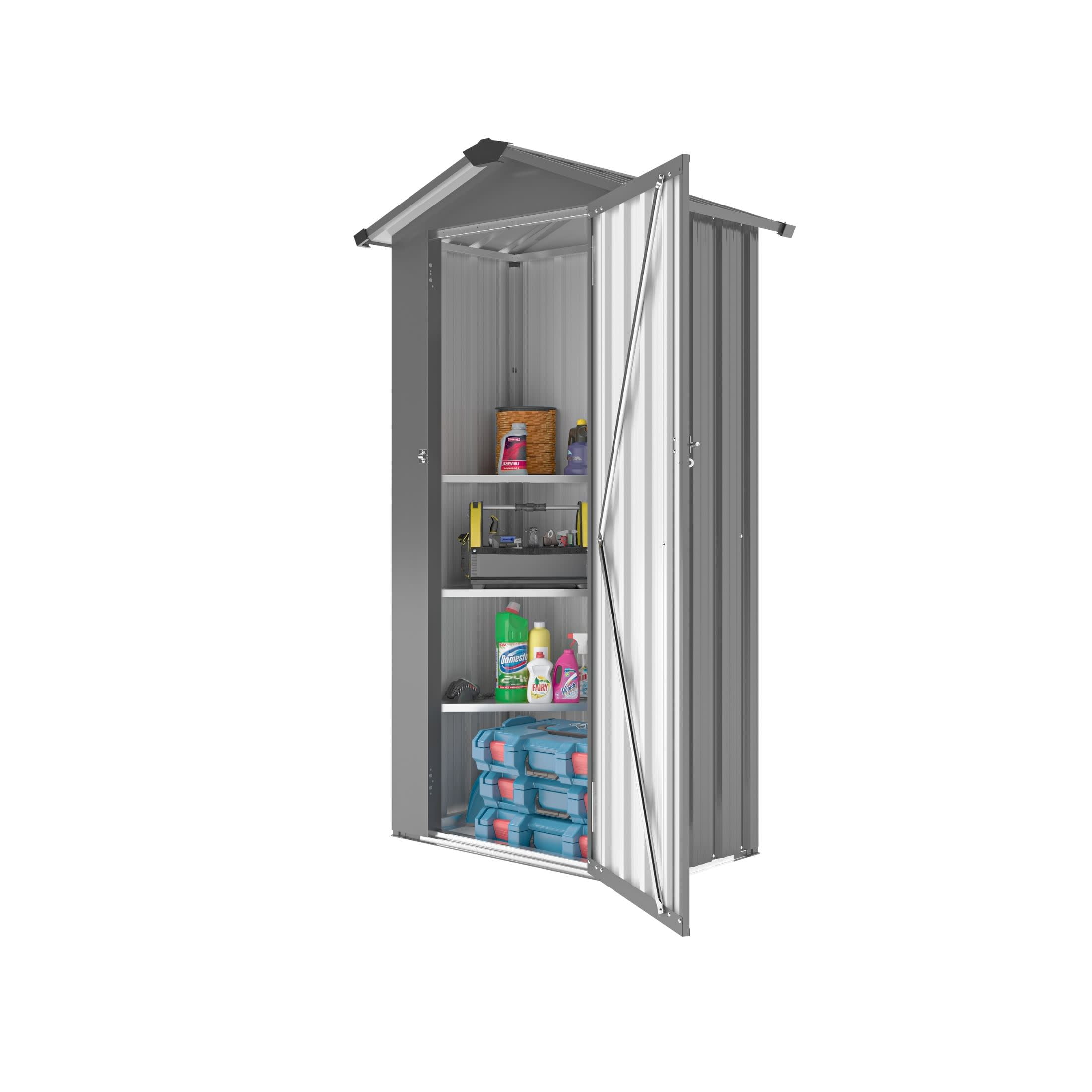 Noble House Outdoor Metal Garden Shed, Waterproof Storage Cabinet with Lock System, Compact Utility Shed, Black