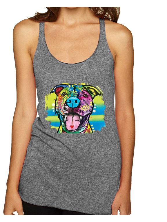 Cute Happy Smiling Dog Dean Russo Rainbow Pitbull | Womens Dog Lover Premium Tri-Blend Racerback Tank Top, Premium Heather, Small