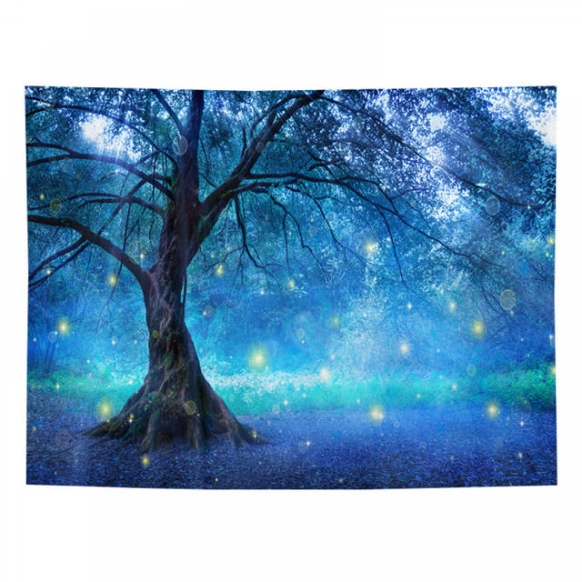 Tapiz azul claro, bosque de fantasía mística, naturaleza azul, tapete de picnic, decoración artística de playa para dormitorio, sala de estar, dormitorio, 51,2 x 59,1 pulgadas, azul claro