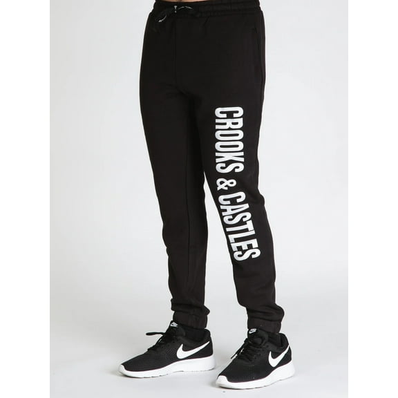 Crooks & Castles Men's Kushdana Vertical Embroidered Logo Jogger Sweatpants (X-Large, Black)