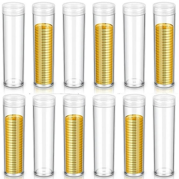 10 Pieces Coin Storage Tube,Bexikou Clear Coin Penny Tube Plastic Coin Holders Coin Container with Screw Lid for Coins Collection Supplies