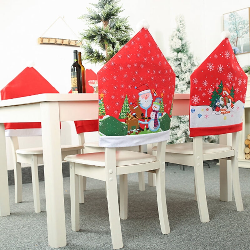 Christmas Santa Hat Chair Covers Decor Kitchen Dinner Xmas Cap Party OrnamentSE 