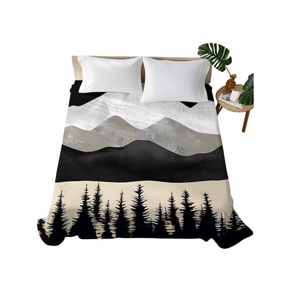 Queen Flat Sheet 90"x102", Black Mountain Soft Lightweight Bedding Flat Sheets Only, Peaks Landscape Forest Tree Brushed Microfiber Top Bed Sheet, Breathable StainResistant Bedsheets