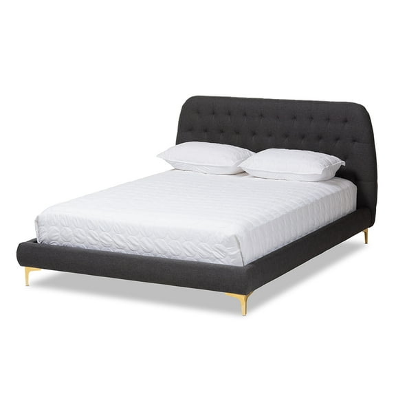 Baxton Studio Ingrid Glam and Luxe Grey Fabric Gold Legs King Size Platform Bed