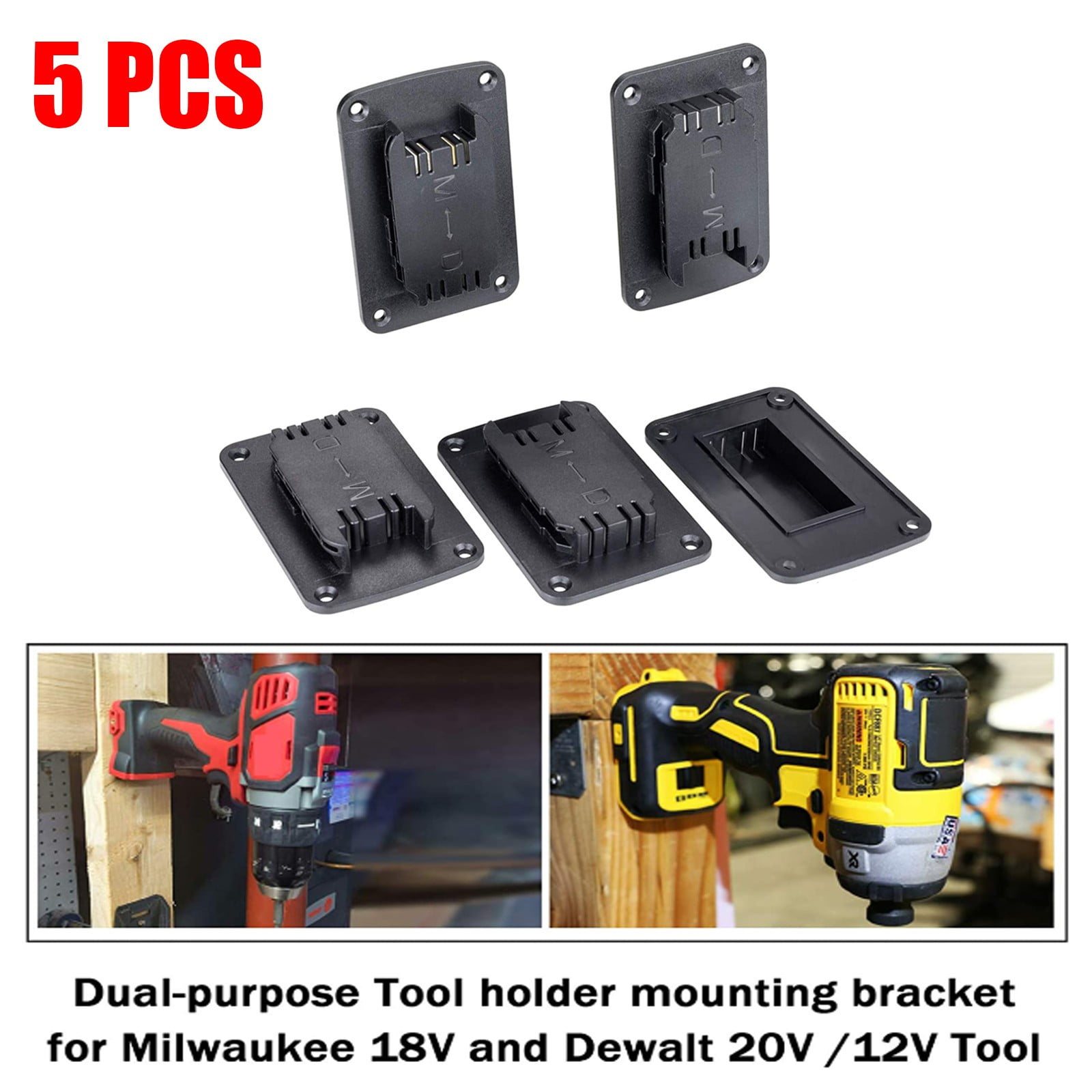 Also Fit for Milwaukee M18 Tool Holder 5 Packs Electric Tool Mount Holder for Dewalt 20V,12V Drill Power Drill Tools Wall Mount Hanger with Screws