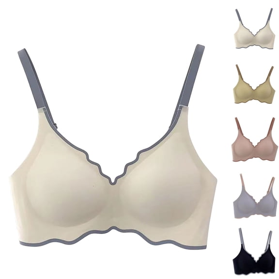 WRKEKC Wireless Bras for Women, Women's Solid Color Seamless Underwear without Steel Rims Detachable Chest Sagging Wave Pattern Bra